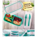 Ver imagem 2 de Marmita 3 Divisórias com Kit de Talheres e Travas - Rosa