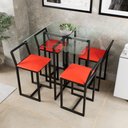 Ver imagem 1 de Conjunto Mesa Vidro 4 Cadeiras Pequena Estofado Industrial Black
