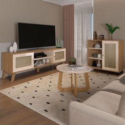 Sala de Estar Completa para TV Até 75 Polegadas Charlotte 3 Portas Carvalho/Off White - Artely Móvei - 1