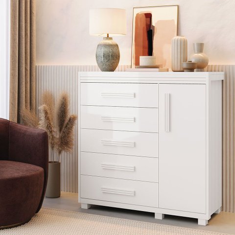 Cômoda Londres em MDF com 5 Gavetas e 1 Porta