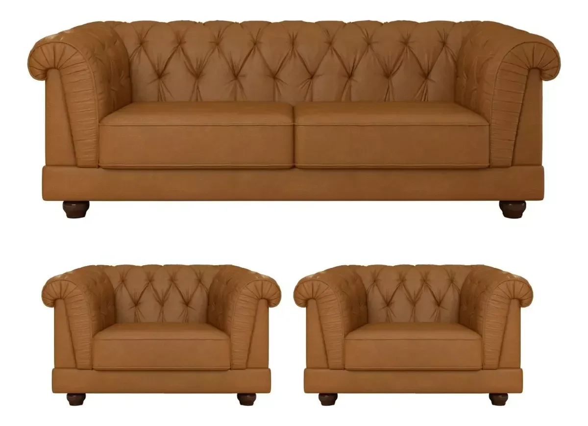 Kit Sofá Living Luxo 2 Lug e 2 Poltronas Helena Captonê