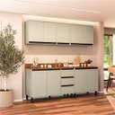 Ver imagem 1 de Cozinha Koya 4 Peças 200x214cm Armários Aéreos Balcões com 3 Gavetas e Tampo Verde 250040