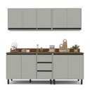 Ver imagem 2 de Cozinha Koya 4 Peças 200x214cm Armários Aéreos Balcões com 3 Gavetas e Tampo Verde 250040