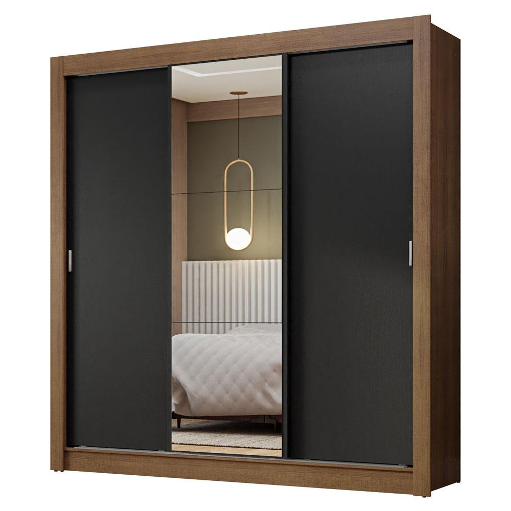 Guarda-roupa Casal 3 Portas de Correr com Espelho Rustic/preto Nobre Madesa - 2