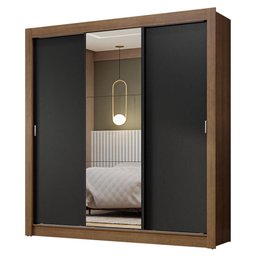 Guarda-roupa Casal 3 Portas de Correr com Espelho Rustic/preto Nobre Madesa - 2