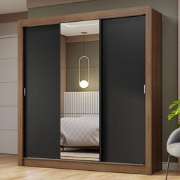 Guarda-roupa Casal 3 Portas de Correr com Espelho Rustic/preto Nobre Madesa - 1