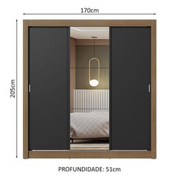 Guarda-roupa Casal 3 Portas de Correr com Espelho Rustic/preto Nobre Madesa - 3