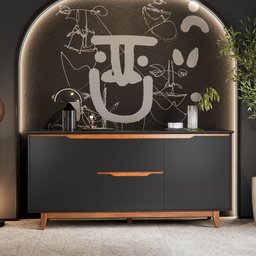Buffet Aparador Sala de Jantar 2 Portas e 2 Gavetas Organizador Multiuso Elegante Preto Freijó - 8
