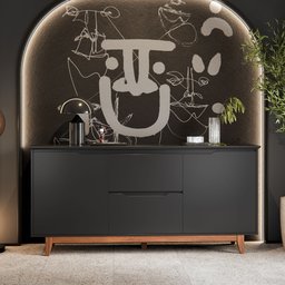 Buffet Aparador Sala de Jantar 2 Portas e 2 Gavetas Organizador Multiuso Elegante Preto Freijó - 7
