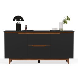 Buffet Aparador Sala de Jantar 2 Portas e 2 Gavetas Organizador Multiuso Elegante Preto Freijó - 1