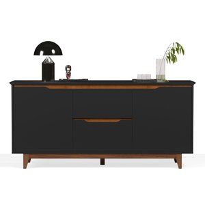 Buffet Aparador Sala de Jantar 2 Portas e 2 Gavetas Organizador Multiuso Elegante Preto Freijó