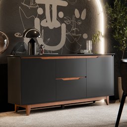 Buffet Aparador Sala de Jantar 2 Portas e 2 Gavetas Organizador Multiuso Elegante Preto Freijó - 2
