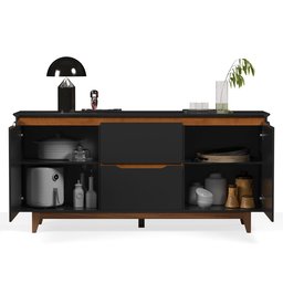 Buffet Aparador Sala de Jantar 2 Portas e 2 Gavetas Organizador Multiuso Elegante Preto Freijó - 3