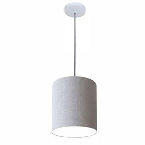 Luminária Pendente Md-4102 Cúpula em Tecido Rustico-cinza Cor da Canopla Branca e Fio Transparente