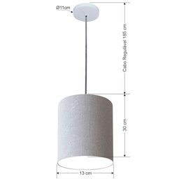 Luminária Pendente Md-4102 Cúpula em Tecido Rustico-cinza Cor da Canopla Branca e Fio Transparente - 3