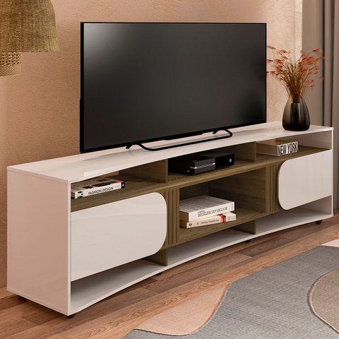 Rack Tv 86 Pol 220cm com 2 Portas Reno Off White/pinho A09 - Mpozenato