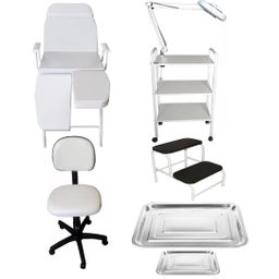Kit Podologia Cadeira Mocho Exaustor Carrinho Escada Bandejas Fiscomed Kit Cadeira para Podologia - 1
