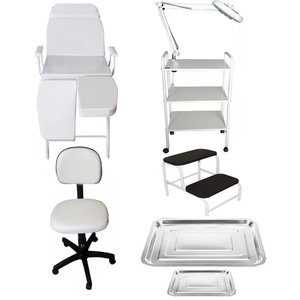 Kit Podologia Cadeira Mocho Exaustor Carrinho Escada Bandejas Fiscomed Kit Cadeira para Podologia