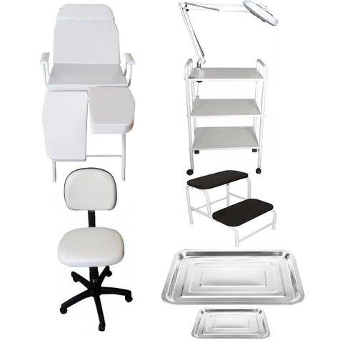 Kit Podologia Cadeira Mocho Exaustor Carrinho Escada Bandejas Fiscomed Kit Cadeira para Podologia