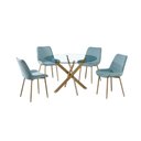 Ver imagem 2 de Conjunto Mesa de Jantar Lara 120cm Vidro Redondo Aço Carbono Bronze Chic 4 Cadeiras em Linho - Verde