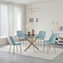Ver imagem 1 de Conjunto Mesa de Jantar Lara 120cm Vidro Redondo Aço Carbono Bronze Chic 4 Cadeiras em Linho - Verde