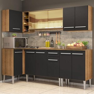 Armário de Cozinha Completa de Canto 293cm Rustic/Preto Emilly Play Madesa XA