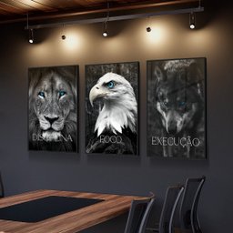 Kit 3 Quadros Decorativos Disciplina Execução Foco Leão Escritório - 2