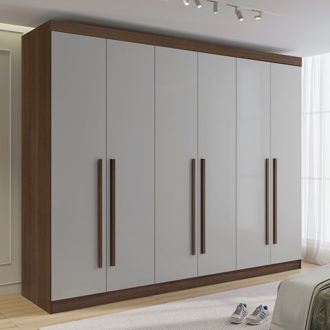 Guarda-Roupa Casal 100% MDF 6 Portas 6 Gavetas Paris Plus Marrom/Castanho/Off White