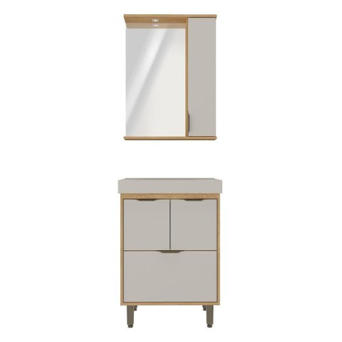 Conjunto para Banheiro Malibu 60cm com Gabinete Cuba Espelheira LED C00D64012 Marrom/Cinza - Ozini m