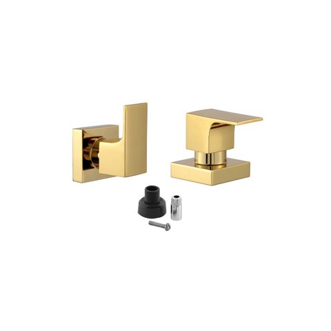 Kit 2 Acabamento para Banheiro Alavanca Quadrado Dourado Brilhante Registro Chuveiro Padrão Docol