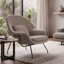 Ver imagem 1 de Poltrona Womb Chair sem Puff Linho Base Preta Linha Premium Leitura e Descanso Sala Moderna - Bege