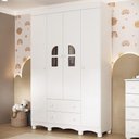 Ver imagem 1 de Guarda-roupa Infantil 122cm com Vidro 4 Portas e 2 Gavetas Aurora Multimóveis Mp4498 Branco
