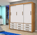 Ver imagem 1 de Guarda Roupa Casal 3 Portas de Correr 9 Gavetas 208cm Anjos Cinamomo/Off White - Carioca Móveis