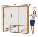 Ver imagem 3 de Guarda Roupa Casal 3 Portas de Correr 9 Gavetas 208cm Anjos Cinamomo/Off White - Carioca Móveis