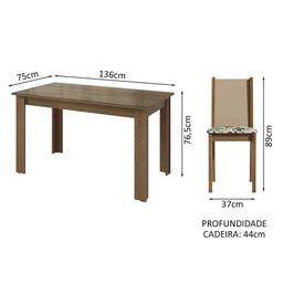 Conjunto Sala de Jantar Mesa Tampo de Vidro 4 Cadeiras Rustic/crema/hibiscos Suzy Madesa - 3