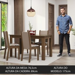Conjunto Sala de Jantar Mesa Tampo de Vidro 4 Cadeiras Rustic/crema/hibiscos Suzy Madesa - 4