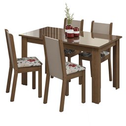 Conjunto Sala de Jantar Mesa Tampo de Vidro 4 Cadeiras Rustic/crema/hibiscos Suzy Madesa - 2