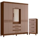 Ver imagem 1 de Guarda Roupa Casal New Fusion 10 Portas e Cômoda Mobi Nogueira Capuccino - Móveis Albatroz