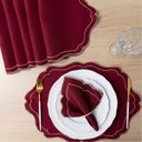 Ver imagem 3 de Jogo Americano Bordado Dourado Realeza Kit 12 Pçs 6 Lugares Mesa Vermelho Bordo