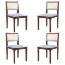 Ver imagem 1 de Kit 04 Cadeiras Sala de Jantar Madeira Maciça Nivea Tela Rattan Sextavano Linho Cinza/Amêndoa G55 -