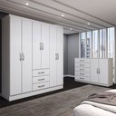 Ver imagem 5 de Guarda-roupa Casal Carter 6 Portas 3 Gavetas com Cômoda 2 Portas 5 Gavetas Branco - Panorama Móveis