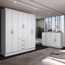 Ver imagem 1 de Guarda-roupa Casal Carter 6 Portas 3 Gavetas com Cômoda 2 Portas 5 Gavetas Branco - Panorama Móveis