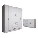 Ver imagem 3 de Guarda-roupa Casal Carter 6 Portas 3 Gavetas com Cômoda 2 Portas 5 Gavetas Branco - Panorama Móveis