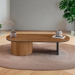 Mesa de Centro Ipê em Madeira Maciça Imbuia Mel Metal Preto - 1