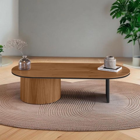 Mesa de Centro Ipê em Madeira Maciça Imbuia Mel Metal Preto