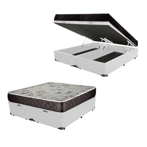 Cama Box Baú King Colchão Aylla Espuma D33 Acolchões + Box Sintético 69x193x203 Cor:Branco