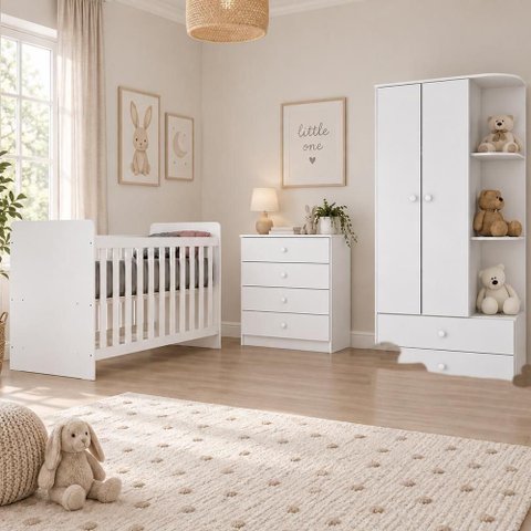 Dormitório Infantil Labirinto com Guarda Roupa e Cômoda e Berço e Colchão 2 Portas 4 Gavetas Mó