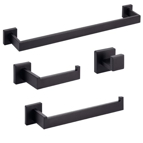 Kit Acessórios P/ Banheiro Inox Premium 4 Peças Preto Fosco