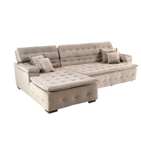 Sofá Orlando 2.40x1.90m com Chaise, Retrátil e Reclinável - Bege