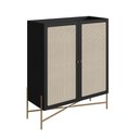 Ver imagem 1 de Armário Cristaleira Bar 2 Portas 93cm Palhinha Pé Metal Oslo Artesano | Nero/dourado